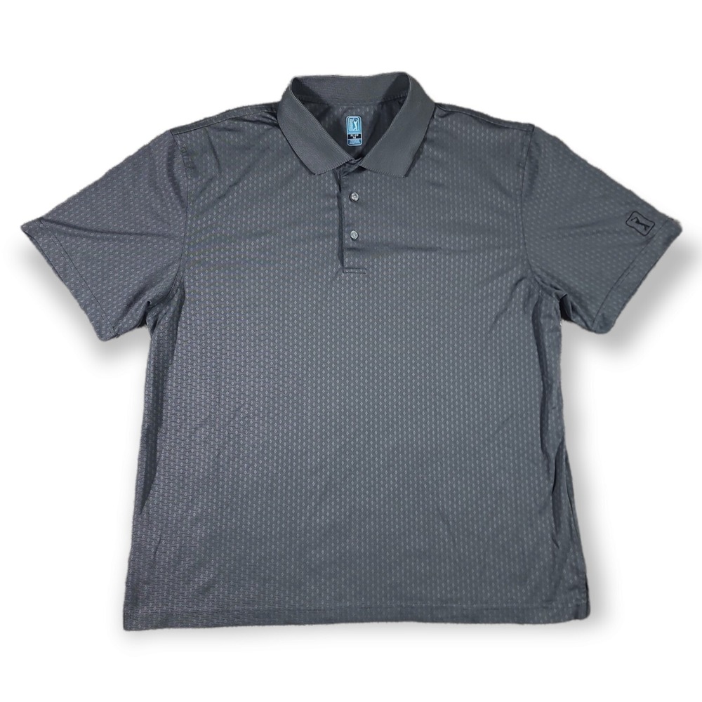 PGA Tour Polo Golf Shirt Short Sleeve Gray Dimond Pattern Men's Size XL‎